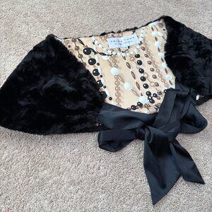 Trina Turk Faux Fur Shawl Womens S Black Shoulder Wrap Bow Formal Event Winter
